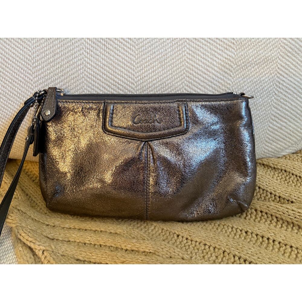 Coach Ashley Leather Large Wristlet - Pewter - 48103
